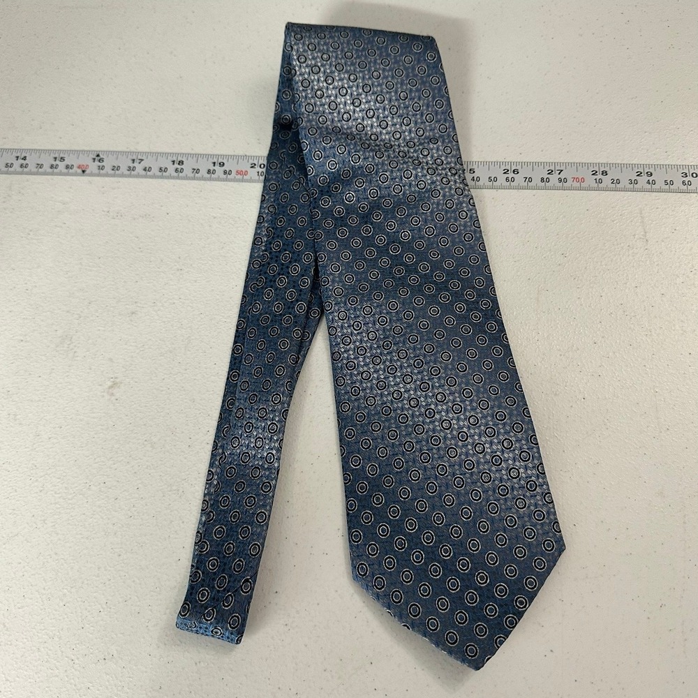 Pavone Mens Blue Grey Geometric Circle Silk Tie Necktie Made in Italy Luxury